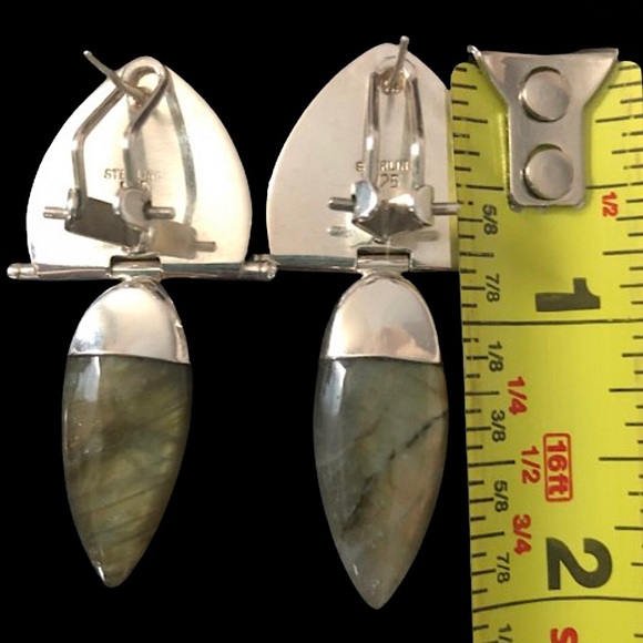 VINTAGE Sterling Silver Turquoise Labradorite Omega Back Earrings - Picture 14 of 15